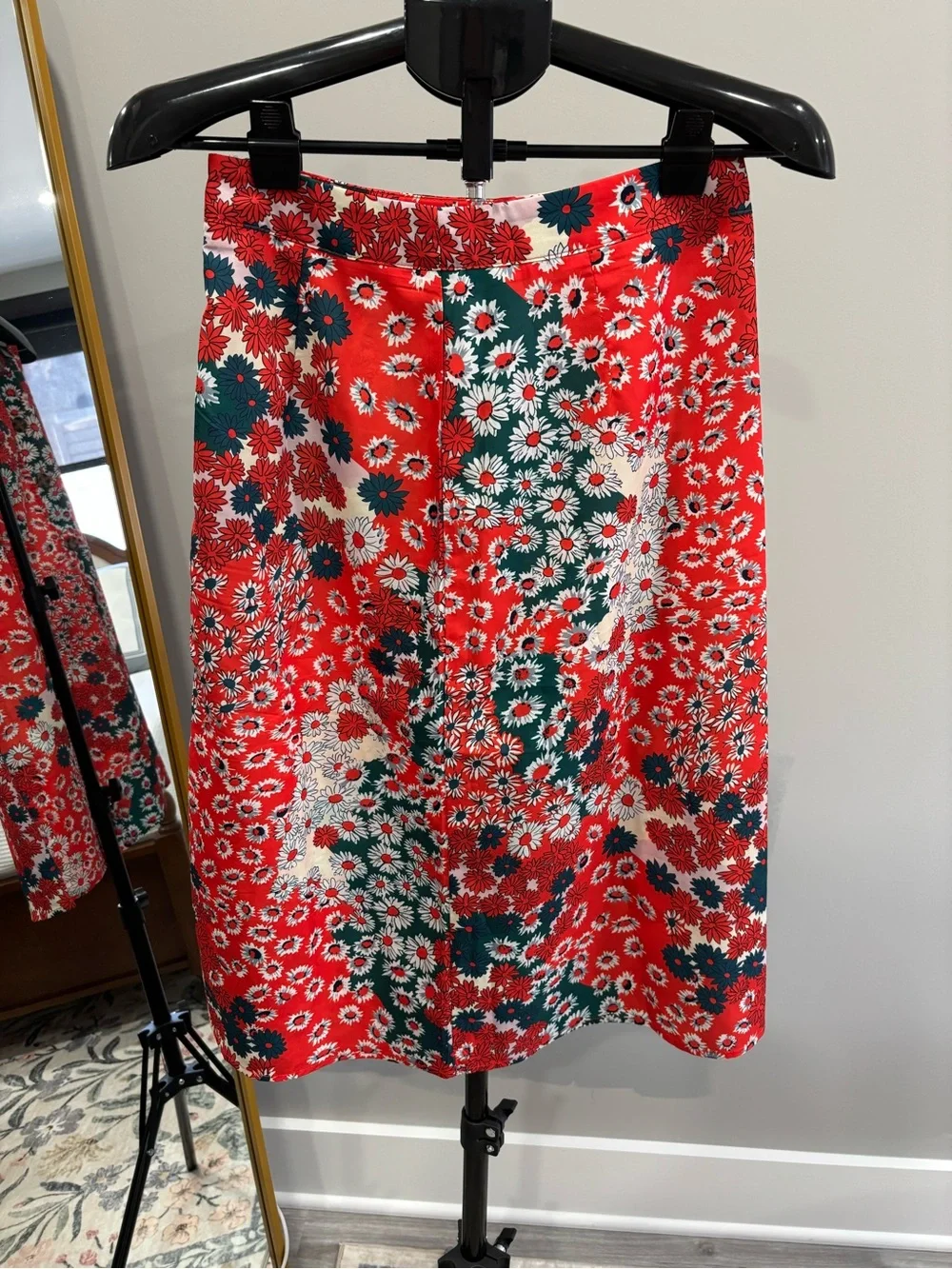 Floerns Women’s Red Floral Midi Skirt with Side Slit